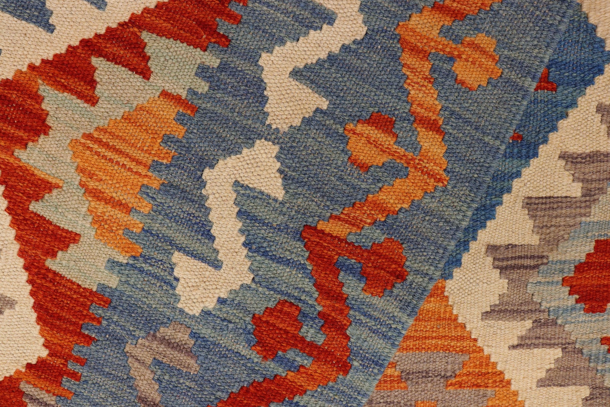handmade Geometric Kilim Rust Blue Hand-Woven RECTANGLE 100% WOOL area rug 5x6