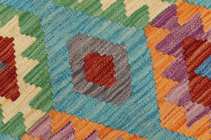 handmade Geometric Kilim Blue Rust Hand-Woven RECTANGLE 100% WOOL area rug 5 x 7