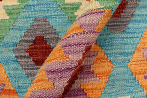 handmade Geometric Kilim Blue Rust Hand-Woven RECTANGLE 100% WOOL area rug 5 x 7
