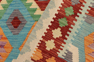 handmade Geometric Kilim Blue Rust Hand-Woven RECTANGLE 100% WOOL area rug 5 x 7
