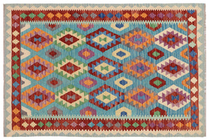 handmade Geometric Kilim Blue Rust Hand-Woven RECTANGLE 100% WOOL area rug 5 x 7