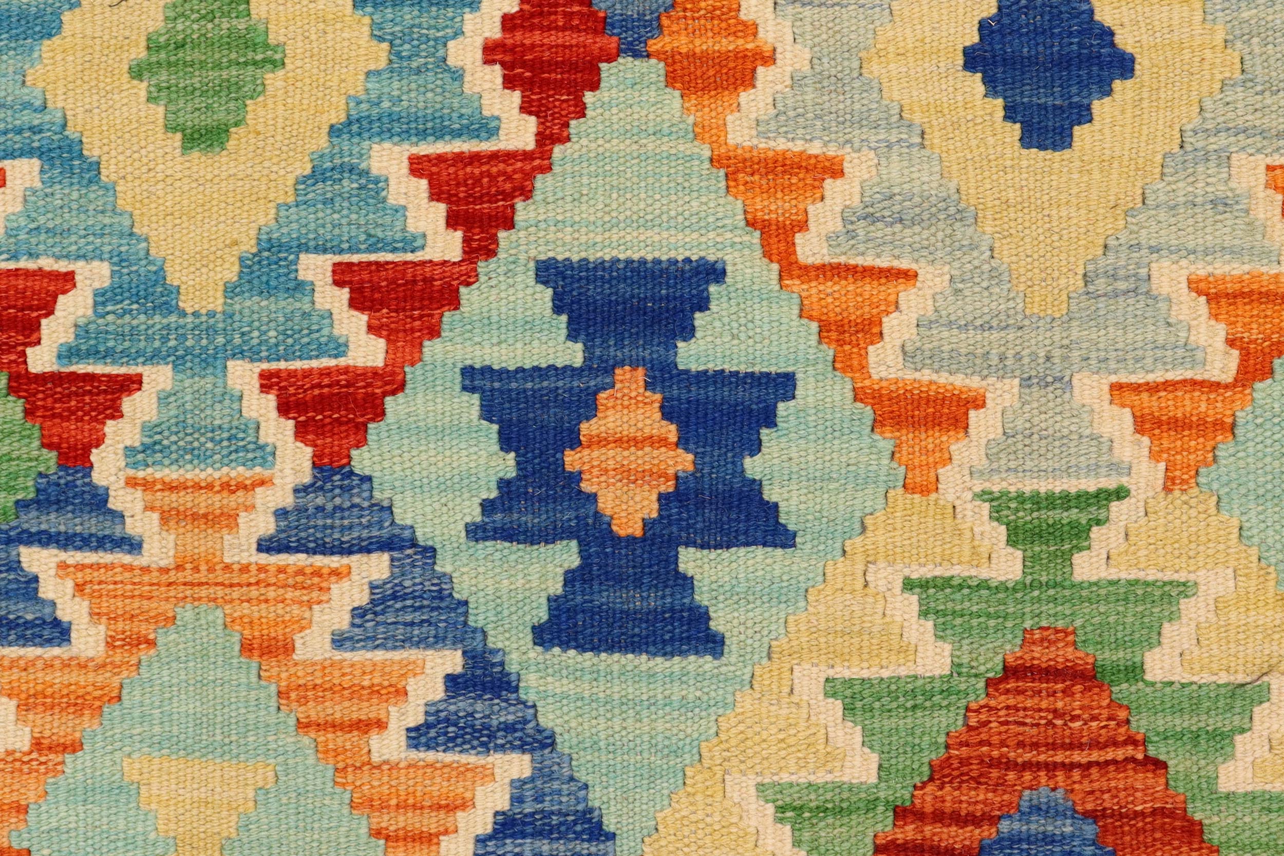 handmade Geometric Kilim Rust Blue Hand-Woven RUNNER 100% WOOL area rug 3 x 10