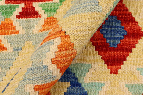 handmade Geometric Kilim Rust Blue Hand-Woven RUNNER 100% WOOL area rug 3 x 10
