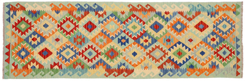handmade Geometric Kilim Rust Blue Hand-Woven RUNNER 100% WOOL area rug 3 x 10
