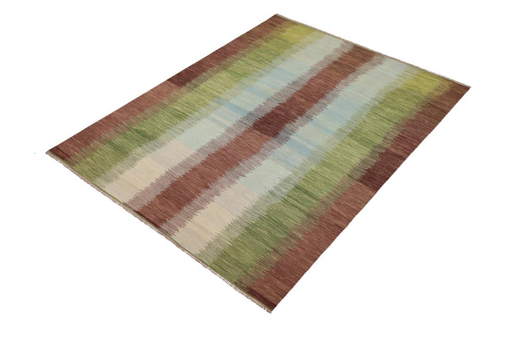 handmade Modern Kilim Blue Brown Hand-Woven RECTANGLE 100% WOOL area rug 8x11