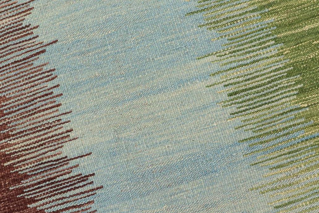 Flat Weave Kilim Antique Navaho Vintage handmade Modern Kilim Blue Brown Hand-Woven Rectangle 100% Wool Area Rug 8x11 