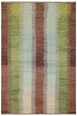 Flat Weave Kilim Antique Navaho Vintage handmade Modern Kilim Blue Brown Hand-Woven Rectangle 100% Wool Area Rug 8x11 