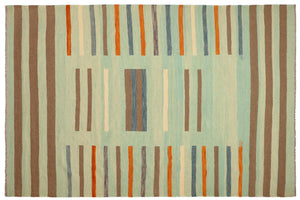 handmade Modern Kilim Blue Rust Hand-Woven RECTANGLE 100% WOOL area rug 9x12
