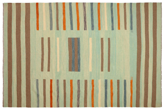 handmade Modern Kilim Blue Rust Hand-Woven RECTANGLE 100% WOOL area rug 9x12