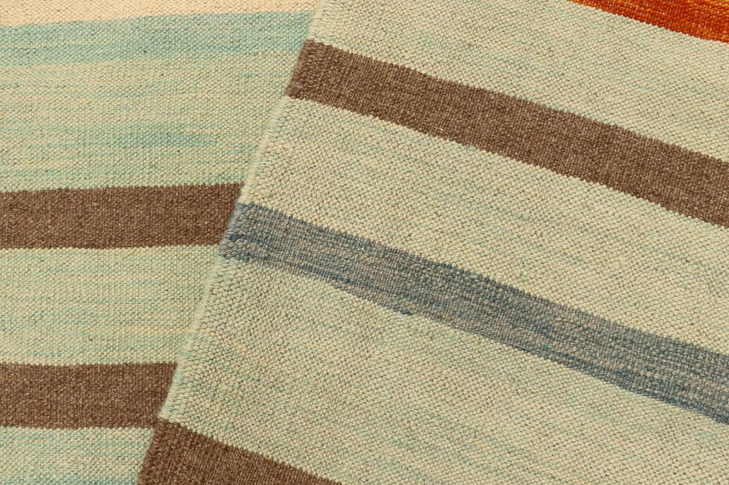 Flat Weave Kilim Antique Navaho Vintage handmade Modern Kilim Blue Rust Hand-Woven Rectangle 100% Wool Area Rug 9x12 