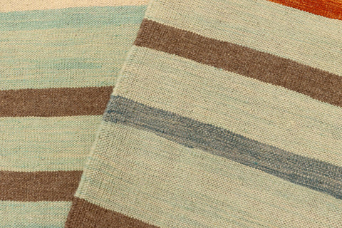 handmade Modern Kilim Blue Rust Hand-Woven RECTANGLE 100% WOOL area rug 9x12