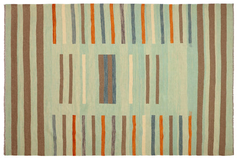 handmade Modern Kilim Blue Rust Hand-Woven RECTANGLE 100% WOOL area rug 9x12