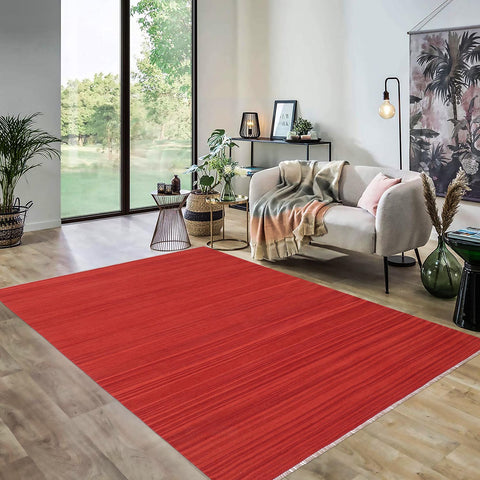 handmade Modern Kilim Red Red Hand-Woven RECTANGLE 100% WOOL area rug 6' x 9'