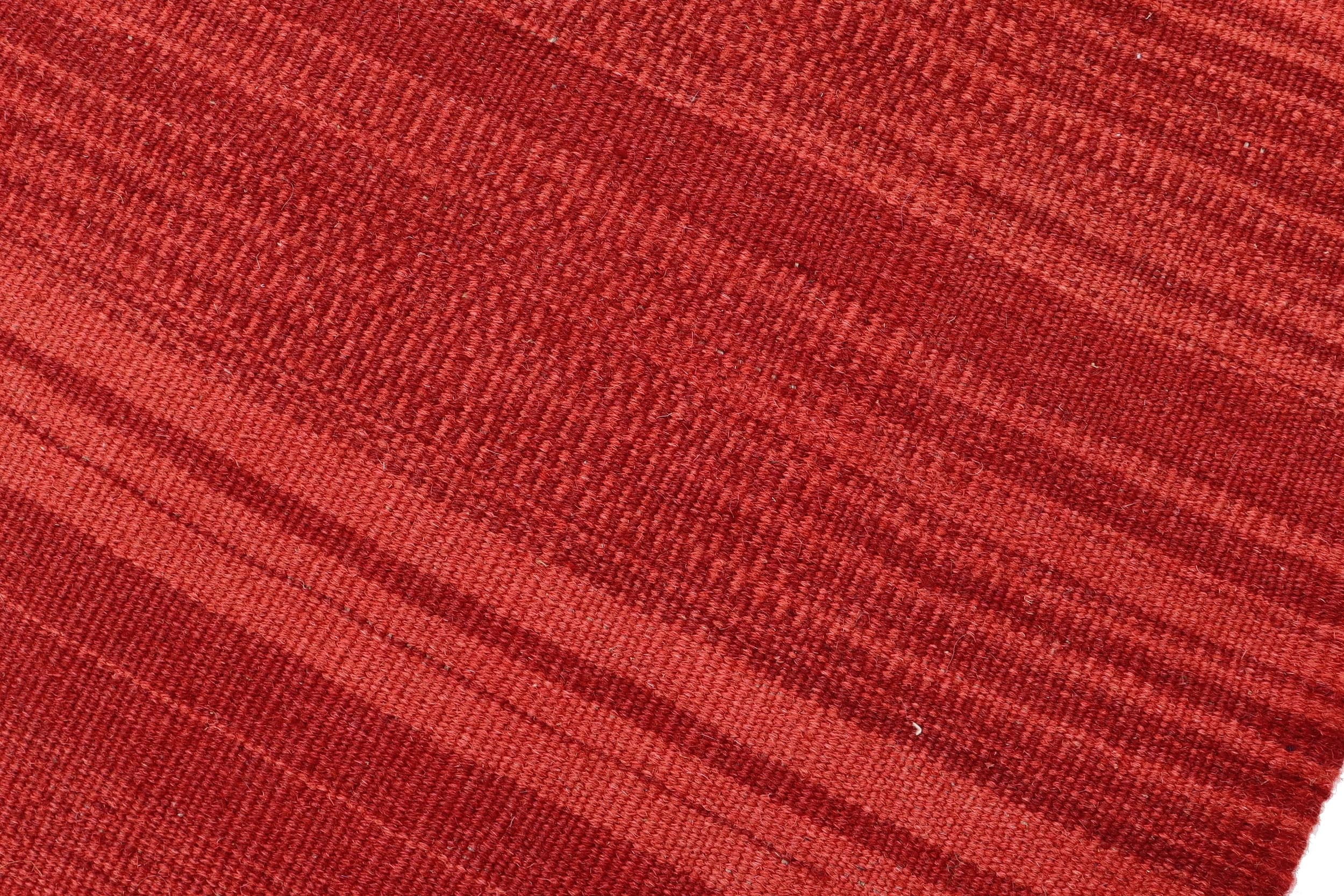 handmade Modern Kilim Red Red Hand-Woven RECTANGLE 100% WOOL area rug 6' x 9'