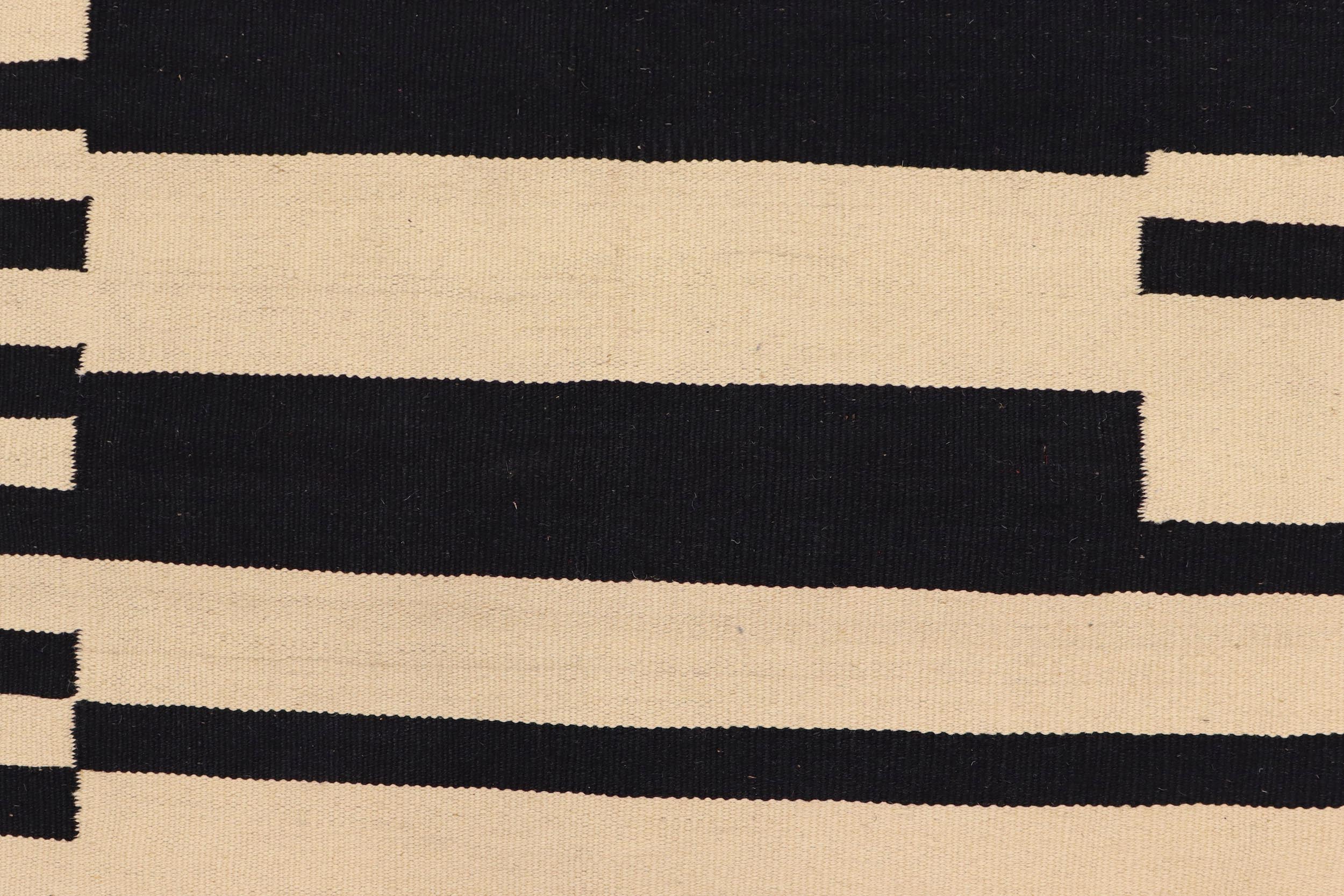 handmade Modern Kilim Beige Black Hand-Woven RECTANGLE 100% WOOL area rug 6' x 8'