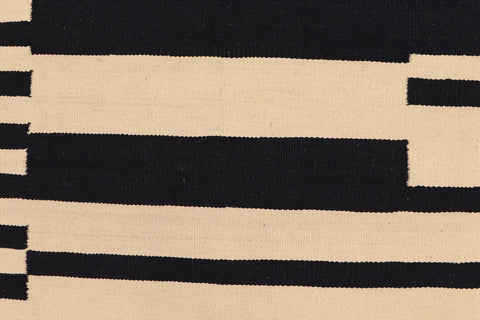 handmade Modern Kilim Beige Black Hand-Woven RECTANGLE 100% WOOL area rug 6' x 8'