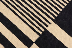 handmade Modern Kilim Beige Black Hand-Woven RECTANGLE 100% WOOL area rug 6' x 8'