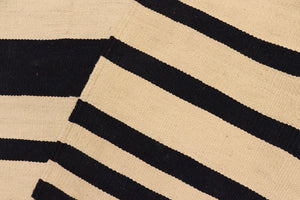 handmade Modern Kilim Beige Black Hand-Woven RECTANGLE 100% WOOL area rug 6' x 8'