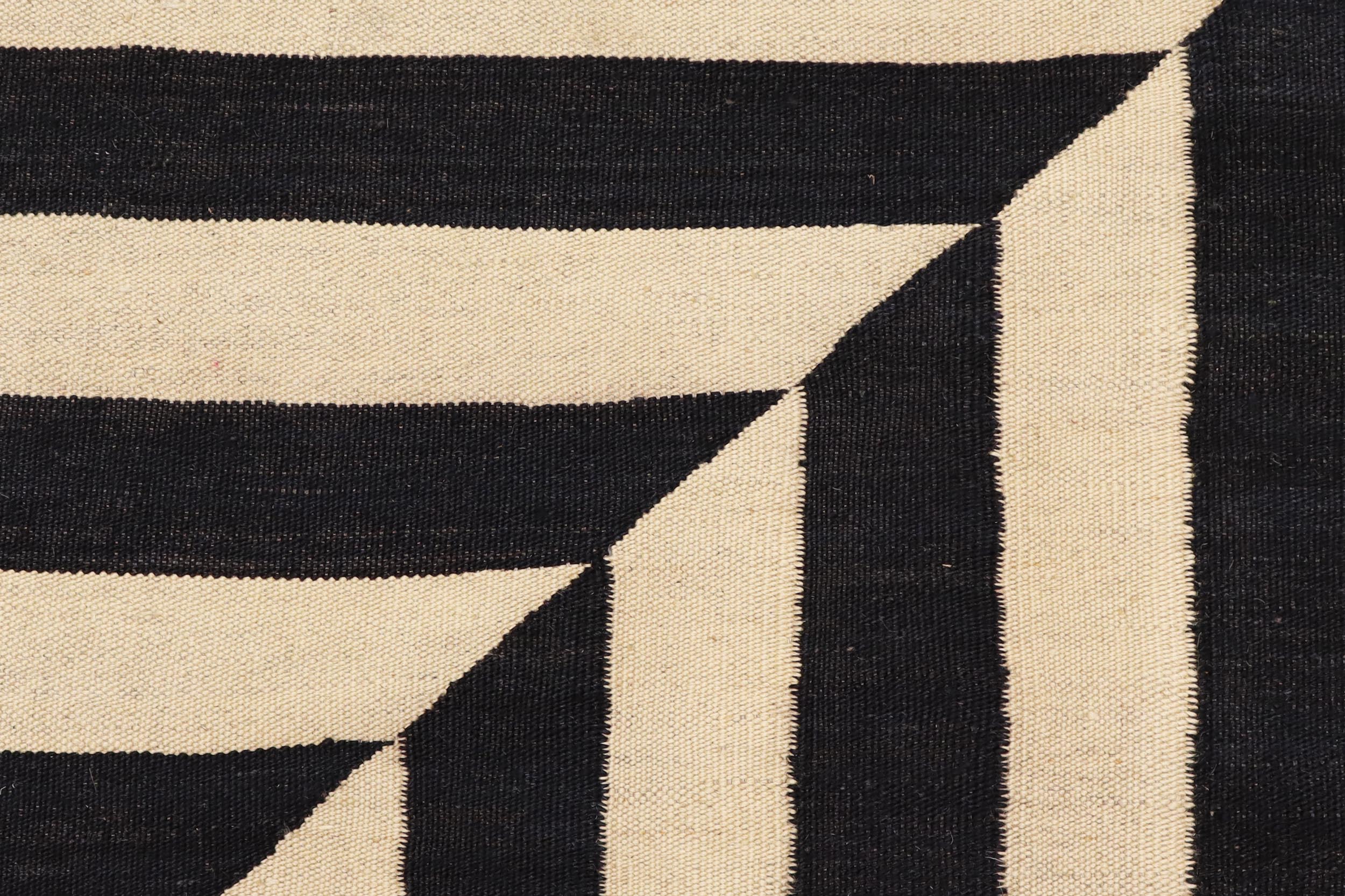 handmade Modern Kilim Beige Black Hand-Woven RECTANGLE 100% WOOL area rug 8' x 10'