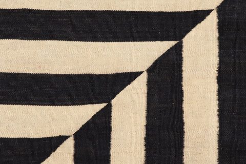 handmade Modern Kilim Beige Black Hand-Woven RECTANGLE 100% WOOL area rug 8' x 10'