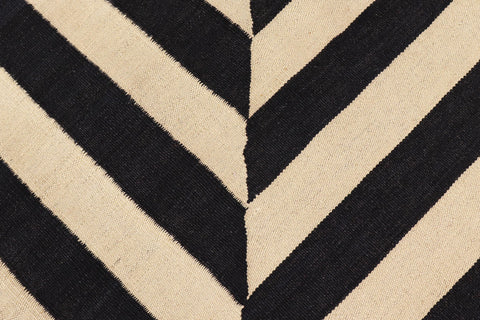 handmade Modern Kilim Beige Black Hand-Woven RECTANGLE 100% WOOL area rug 8' x 10'