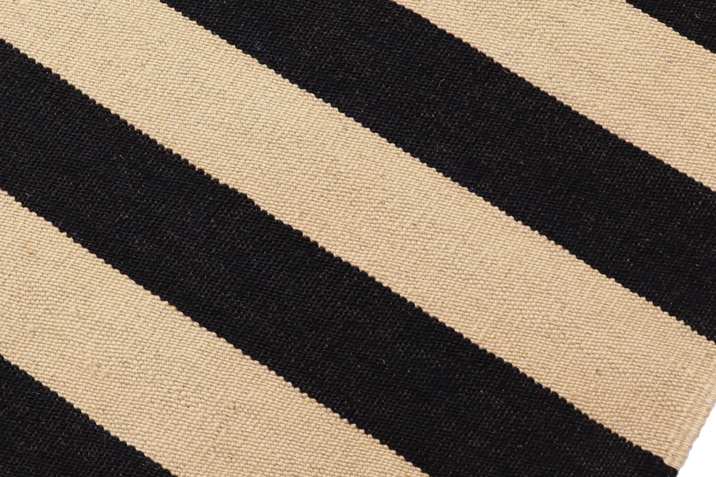 handmade Modern Kilim Beige Black Hand-Woven RECTANGLE 100% WOOL area rug 8' x 10'