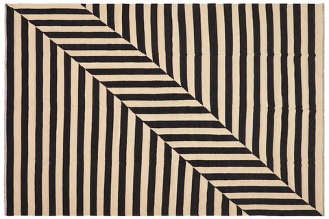 handmade Modern Kilim Beige Black Hand-Woven RECTANGLE 100% WOOL area rug 8' x 10'