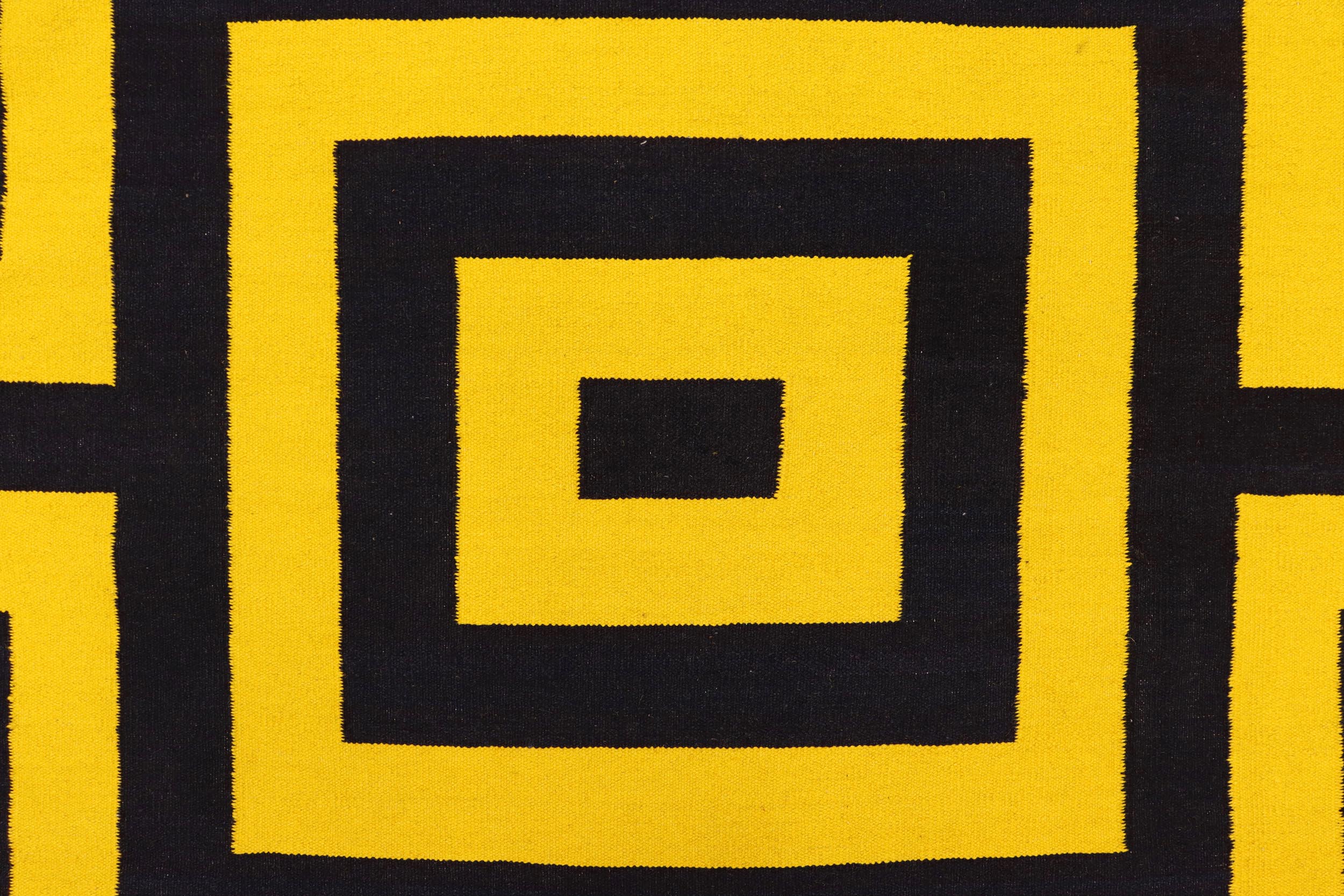 handmade Modern Kilim Gold Black Hand-Woven RECTANGLE 100% WOOL area rug 6' x 8'