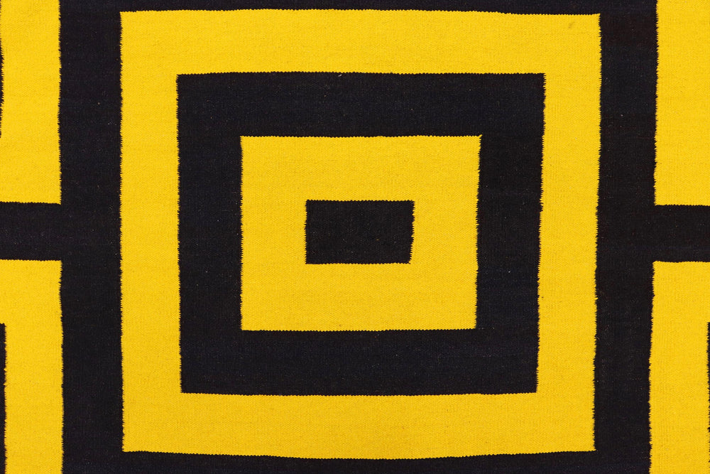 handmade Modern Kilim Gold Black Hand-Woven RECTANGLE 100% WOOL area rug 6' x 8'