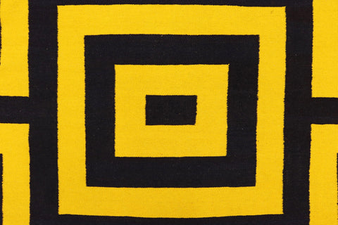 handmade Modern Kilim Gold Black Hand-Woven RECTANGLE 100% WOOL area rug 6' x 8'