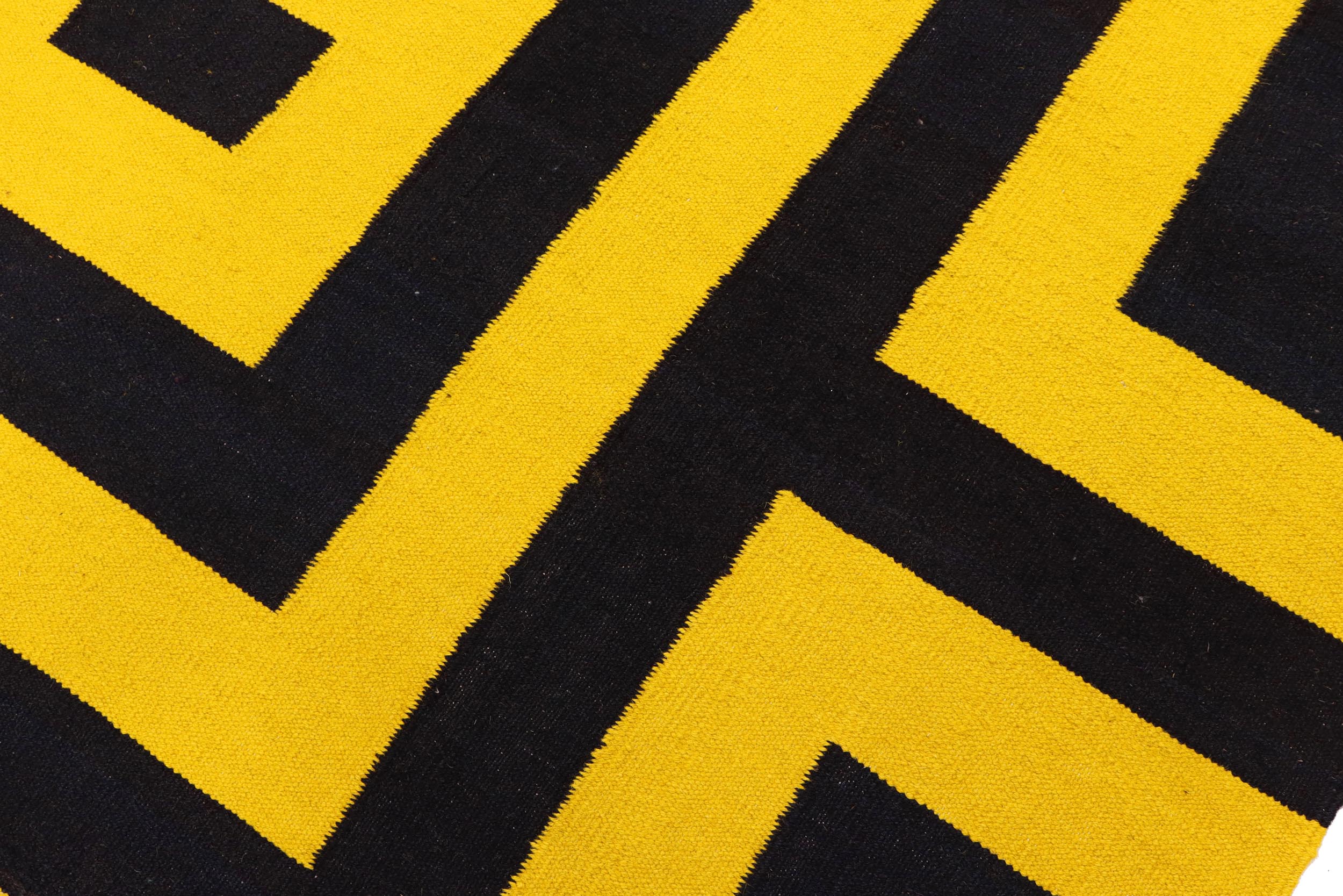 handmade Modern Kilim Gold Black Hand-Woven RECTANGLE 100% WOOL area rug 6' x 8'