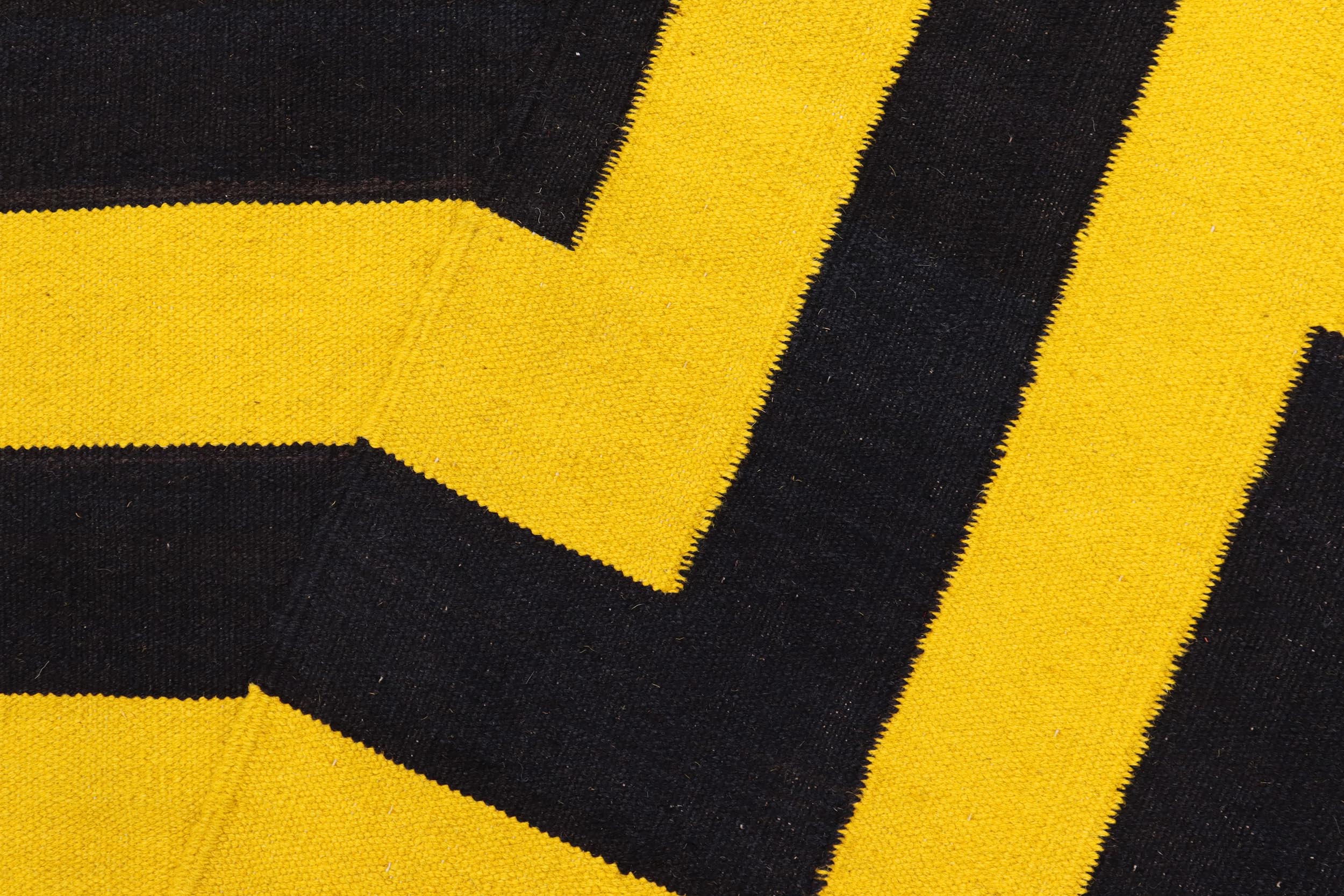 handmade Modern Kilim Gold Black Hand-Woven RECTANGLE 100% WOOL area rug 6' x 8'