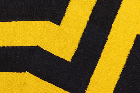 handmade Modern Kilim Gold Black Hand-Woven RECTANGLE 100% WOOL area rug 6' x 8'