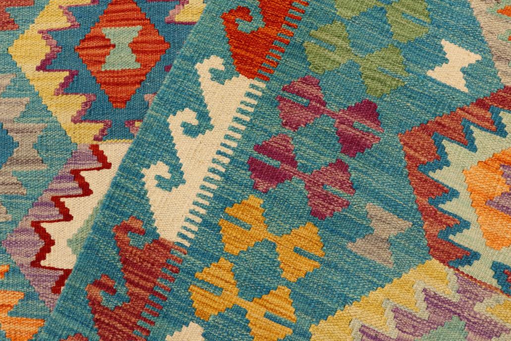 Flat Weave Kilim Antique Navaho Vintage handmade Geometric Kilim Blue Rust Hand-Woven Rectangle 100% Wool Area Rug 6x8 