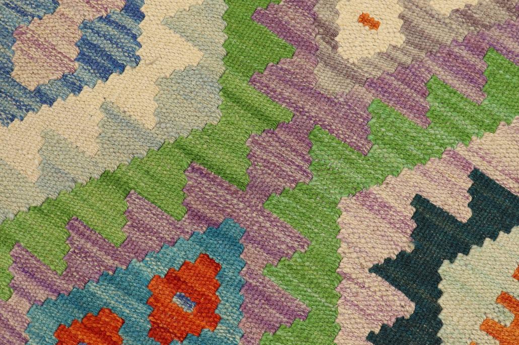 Flat Weave Kilim Antique Navaho Vintage handmade Geometric Kilim Blue Orange Hand-Woven Rectangle 100% Wool Area Rug 4x6 