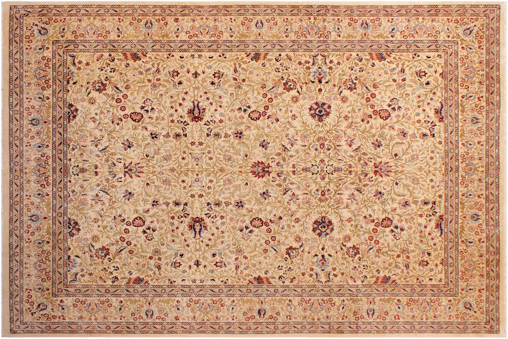 handmade Transitional Tabriz Beige Blue Hand Knotted RECTANGLE 100% WOOL area rug 9x12