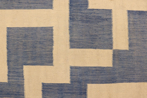 handmade Modern Kilim Blue Beige Hand-Woven RECTANGLE 100% WOOL area rug 5 x 6