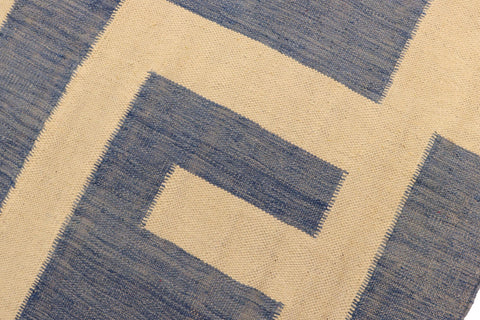 handmade Modern Kilim Blue Beige Hand-Woven RECTANGLE 100% WOOL area rug 5 x 6