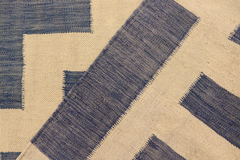 handmade Modern Kilim Blue Beige Hand-Woven RECTANGLE 100% WOOL area rug 5 x 6