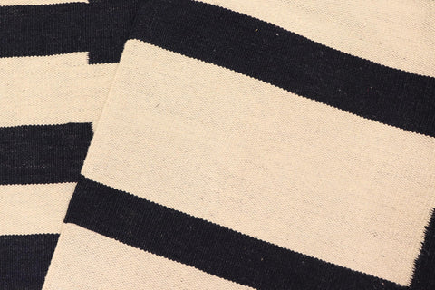 handmade Modern Kilim Beige Black Hand-Woven RECTANGLE 100% WOOL area rug 5' x 8'
