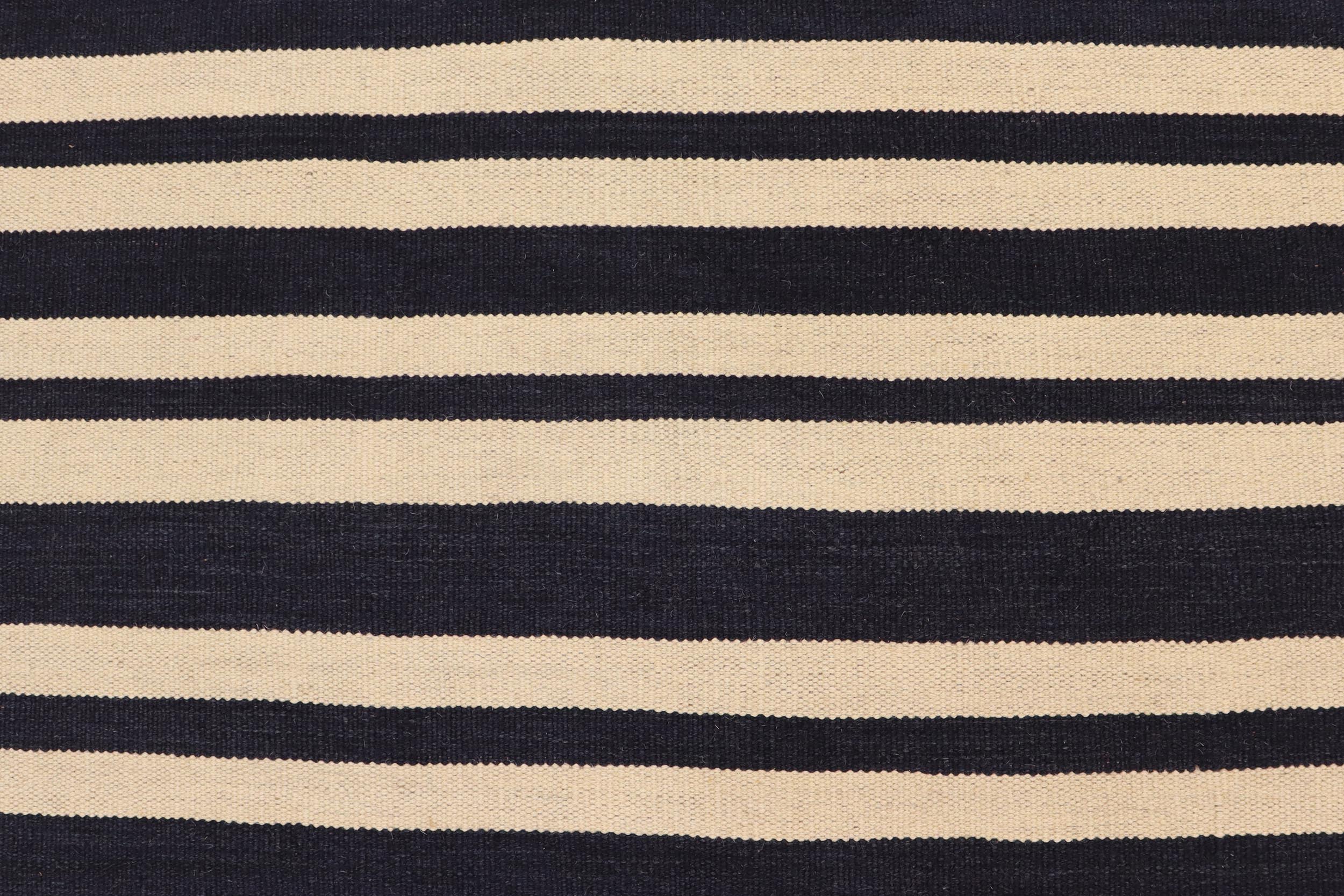 handmade Modern Kilim Beige Black Hand-Woven RECTANGLE 100% WOOL area rug 6' x 8'
