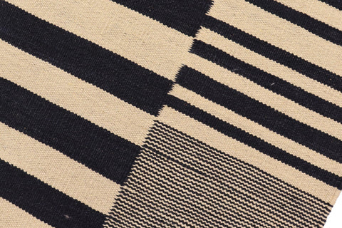 handmade Modern Kilim Beige Black Hand-Woven RECTANGLE 100% WOOL area rug 6' x 8'
