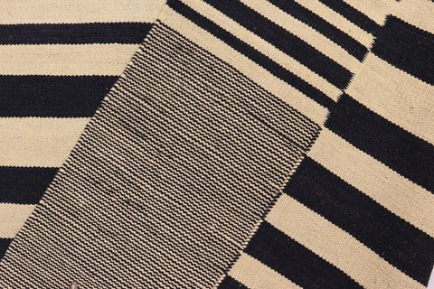 handmade Modern Kilim Beige Black Hand-Woven RECTANGLE 100% WOOL area rug 6' x 8'