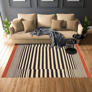 handmade Modern Kilim Beige Black Hand-Woven RECTANGLE 100% WOOL area rug 6x8