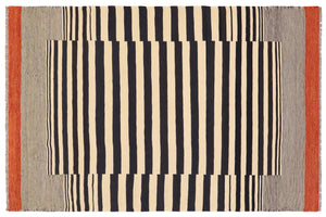 handmade Modern Kilim Beige Black Hand-Woven RECTANGLE 100% WOOL area rug 6x8