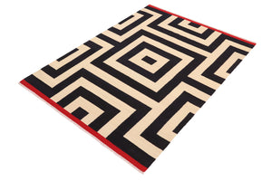 handmade Modern Kilim Beige Black Hand-Woven RECTANGLE 100% WOOL area rug 6x8