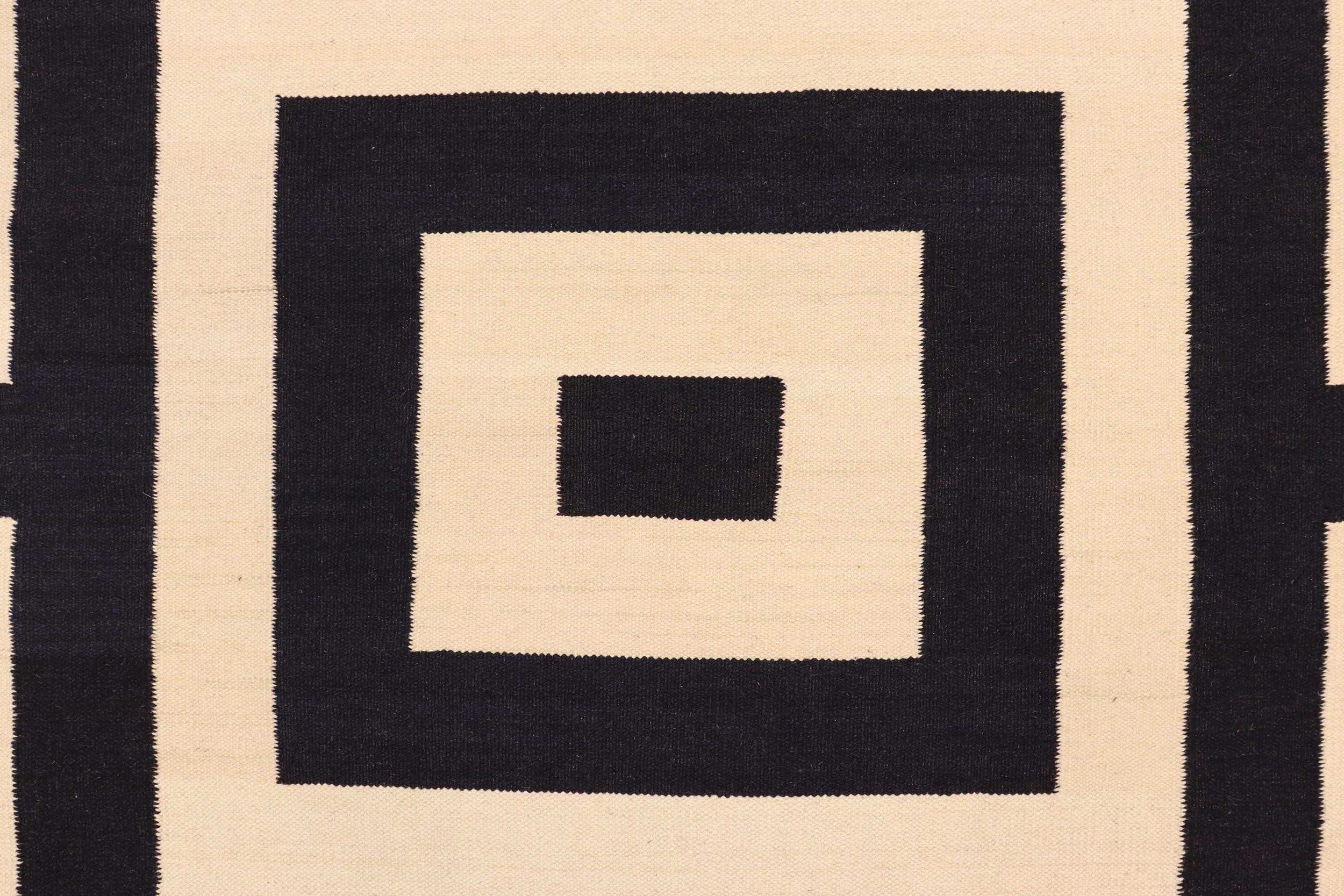 handmade Modern Kilim Beige Black Hand-Woven RECTANGLE 100% WOOL area rug 6x8