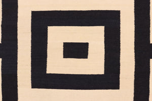 handmade Modern Kilim Beige Black Hand-Woven RECTANGLE 100% WOOL area rug 6x8