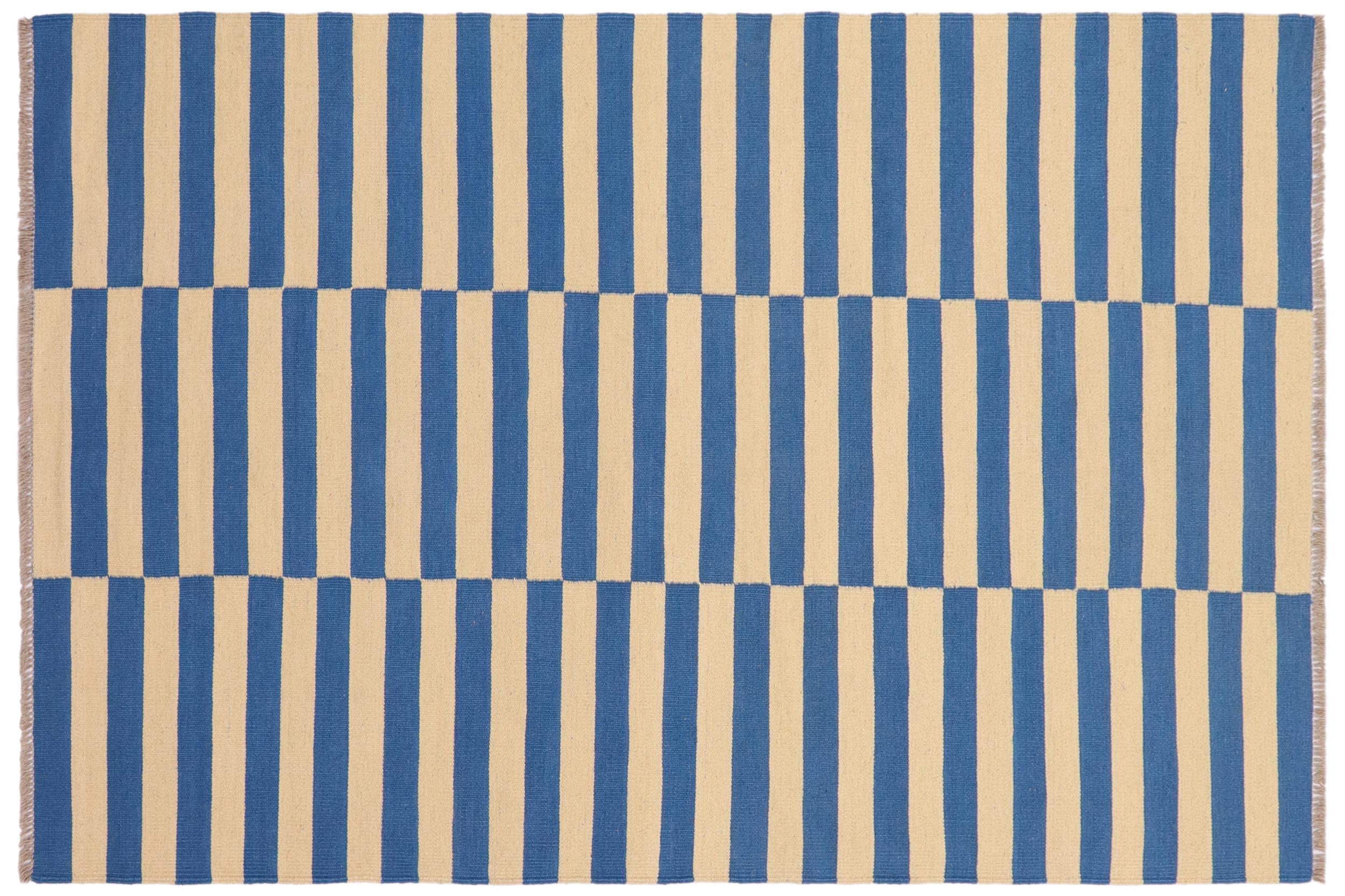 handmade Modern Kilim Black Beige Hand-Woven RECTANGLE 100% WOOL area rug 4' x 6'