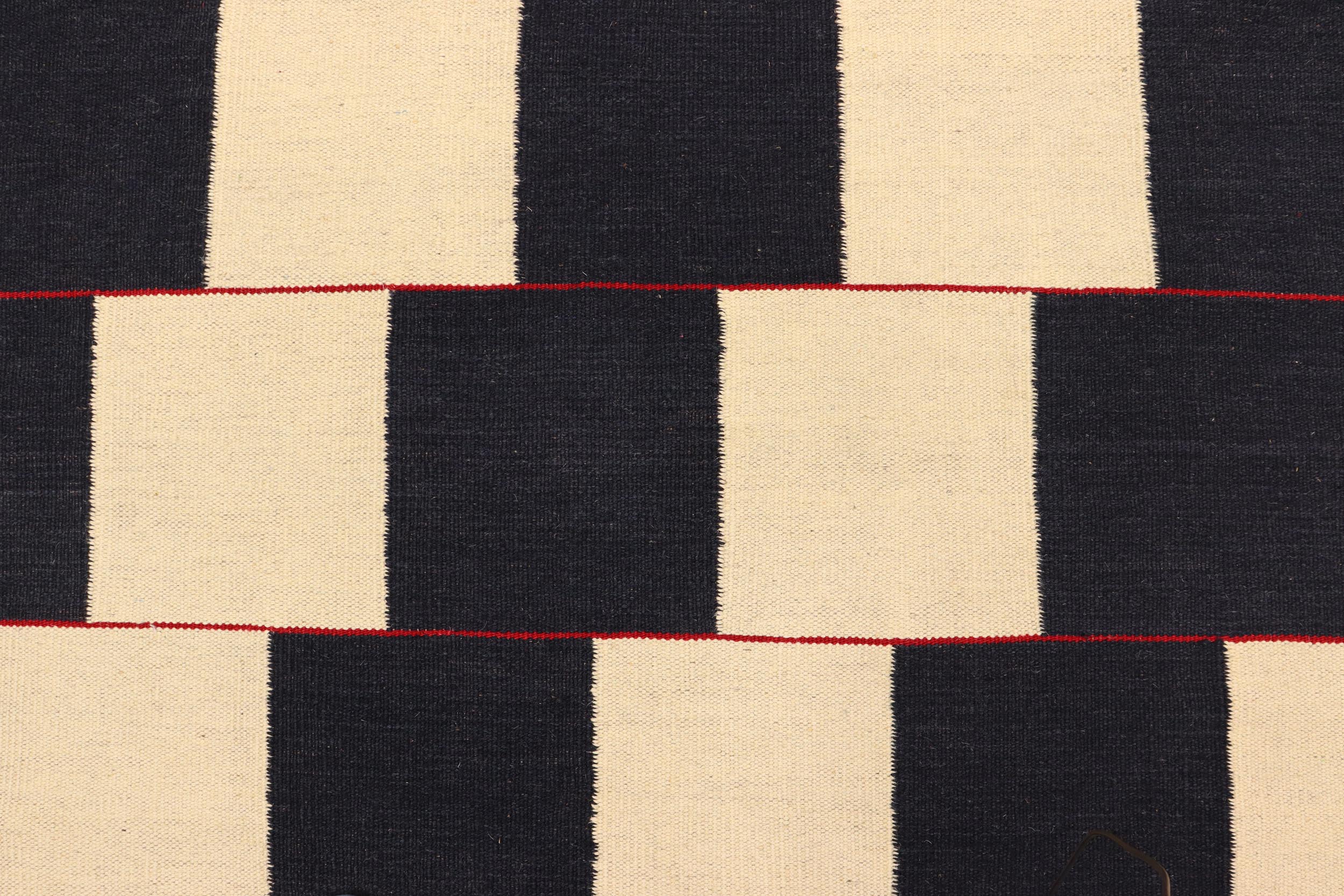 handmade Modern Kilim Beige Black Hand-Woven RECTANGLE 100% WOOL area rug 5' x 8'